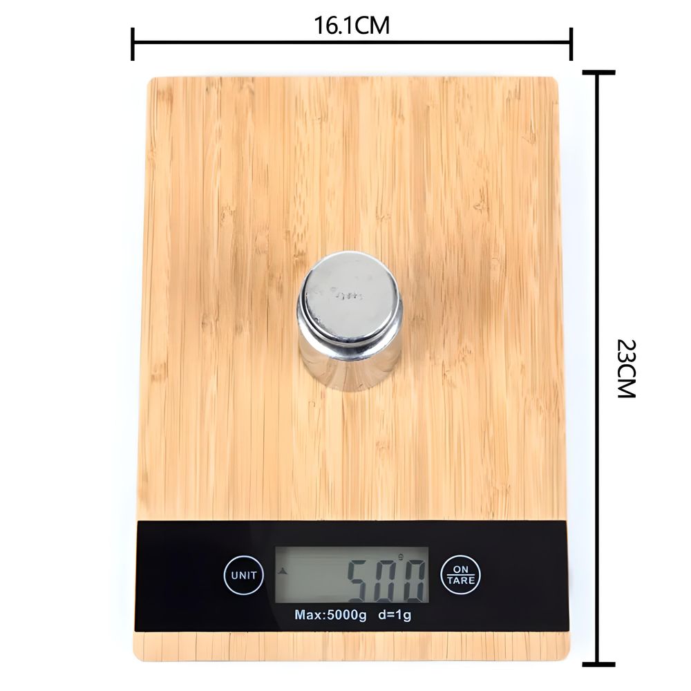 Digitale Küchenwaage bis 5kg Tragkraft mit gehärtetes Glas Digitalwaage Zuwiegefunktion LCD-Anzeige Haushaltswaage Tara Essenswaage Bambus Retoo