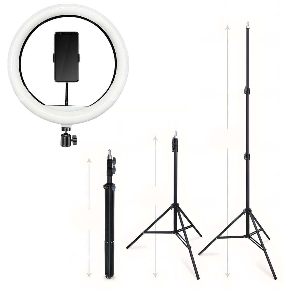 LED-Ringlampe 25 cm USB, Lichtleistung 10 W, verstellbares Stativ bis 210 cm, Lampe für Tik Tok, Instagram, YouTube, 3 Beleuchtungsmodi,
