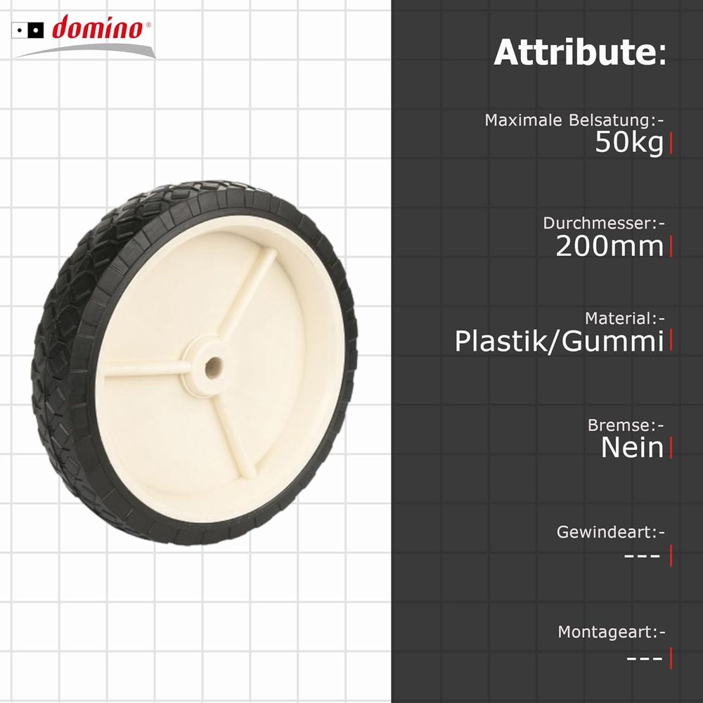 DOMINO Rasenmäherrad 200mm 50kg | Universal-Mährad für Handgeführte Gartenrasenmäher | Kunststoffrad mit Gummireifen | Cremefarben |Klassisches Design