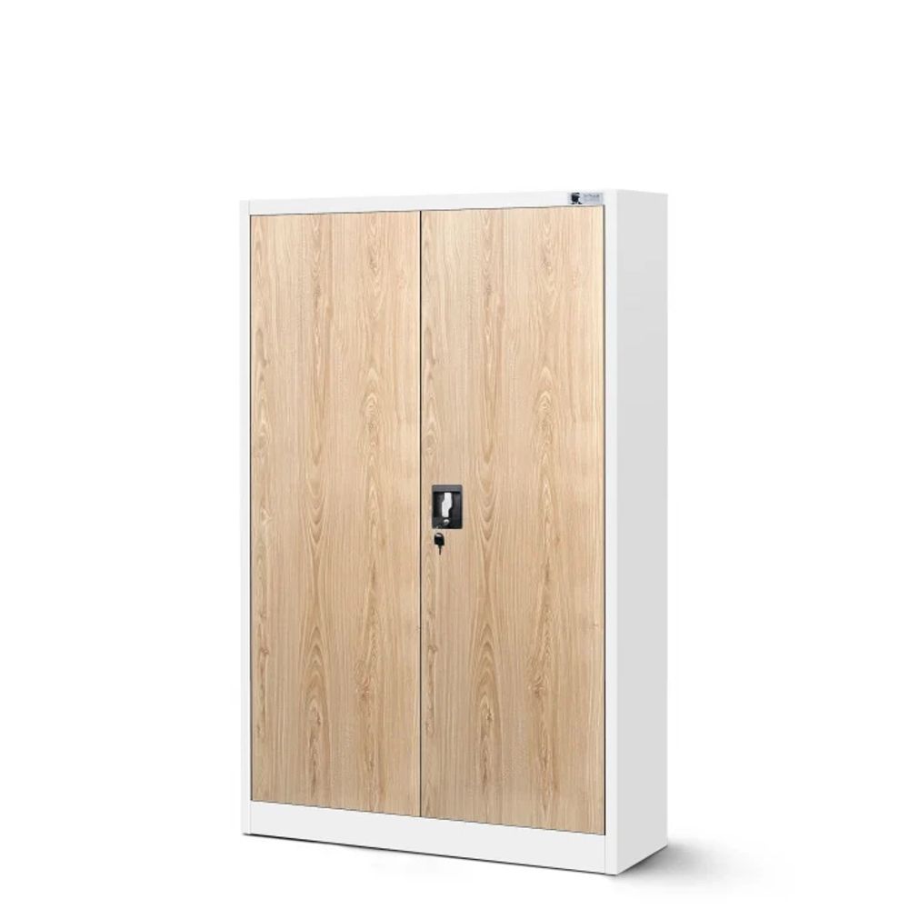 Aktenschrank Metallschrank Büroschrank Werkzeugschrank 3 Fachböden Stahlblech Flügeltüren Pulverbeschichtung 140 cm x 90 cm x 40 cm (weiß-holzoptik)