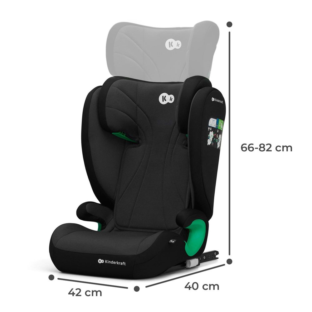 Kinderkraft JUNIOR FIX i-Size - Autositz 100-150 cm - R129 Norm - ISOFIX - SPS - H-GUARD - 10-fach verstellbare Kopfstütze - Waschbarer Bezug Schwarz