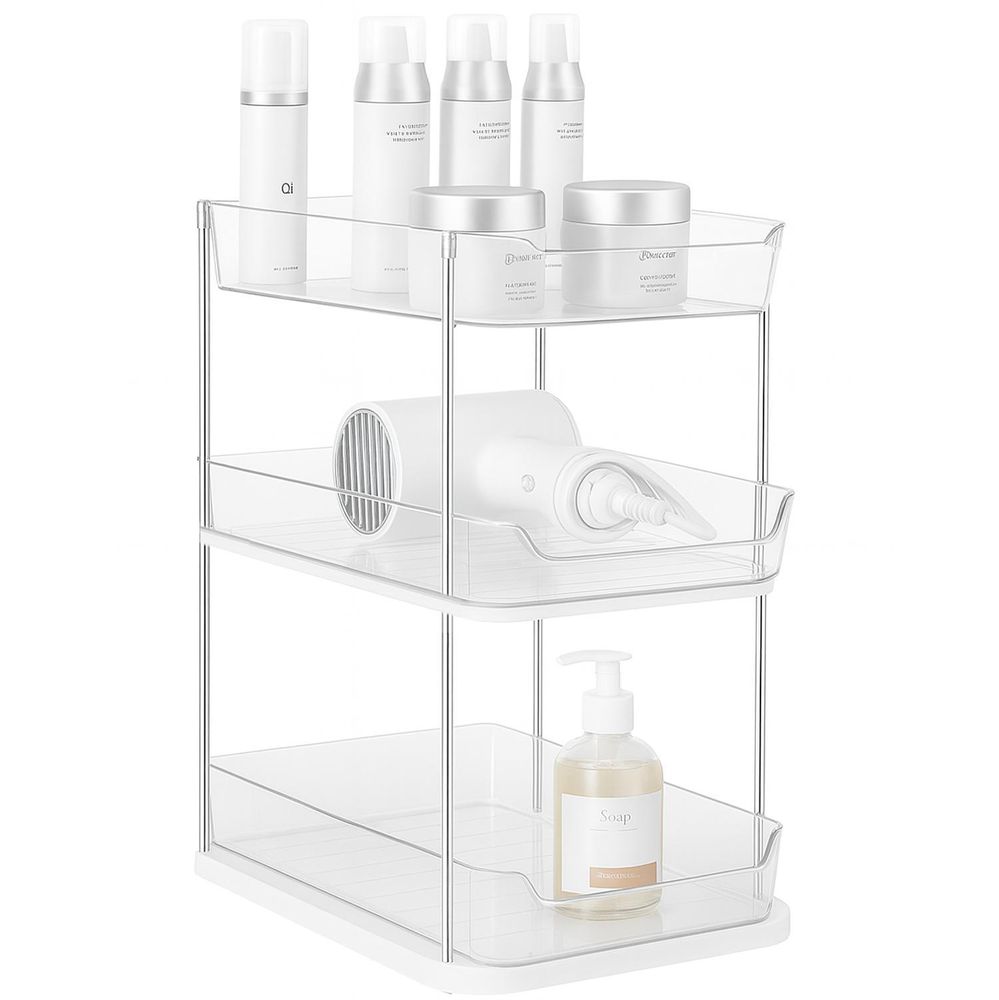 WELLHAUS 3-Stufen Organizer mit Schubladen - Küchen- und Bad-Aufbewahrung, ausziehbares Regal, Kunststoff Standregal, Ordnungssystem