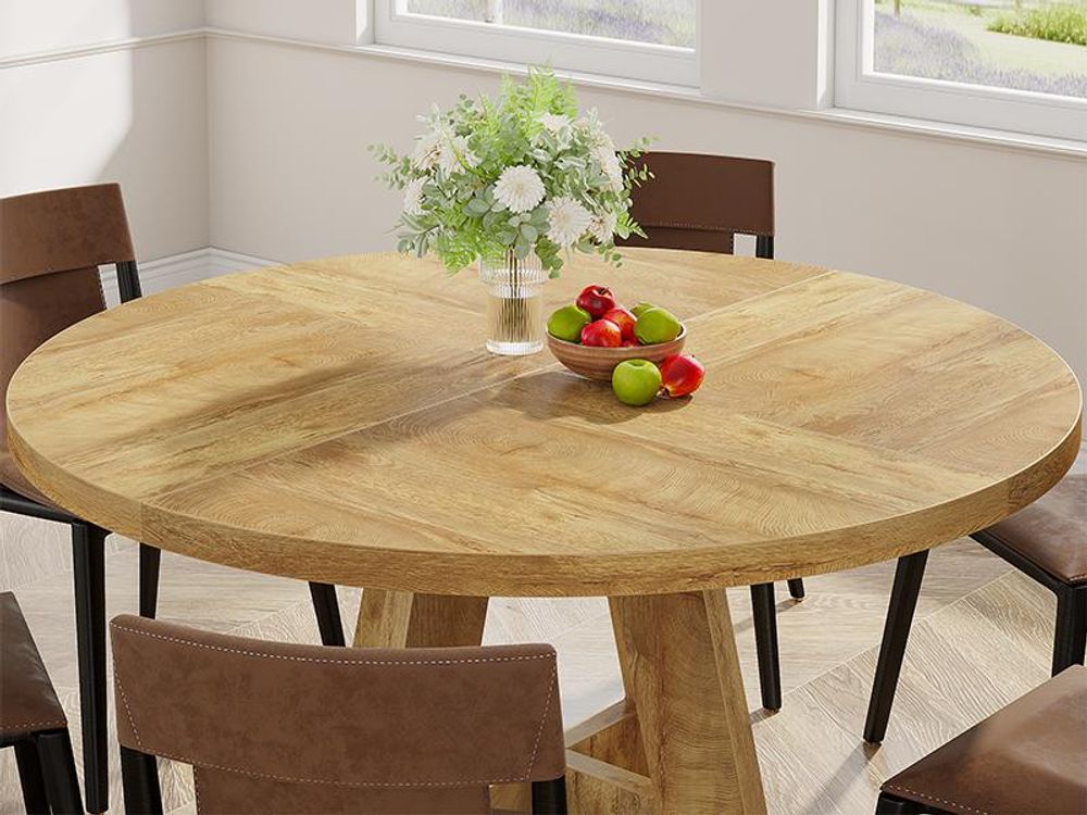 Tribesigns Farmhouse Esstisch, 120 cm Runder Esstisch für 4, Runder Esstisch für Zuhause Esszimmer Wohnzimmer (helles Holz)