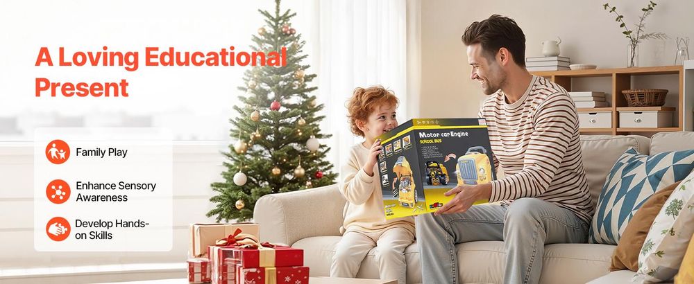 VEVOR Motor Spielzeug, 60 Teile, Kinder Mechaniker Auto Reparatur Set mit abnehmbaren Teilen, Lichtern und Geräuschen, Lenkrad und Hupe, Kinder Mechaniker Werkstatt Set für Kleinkinder ab 3 Jahren, Blau, Gelb