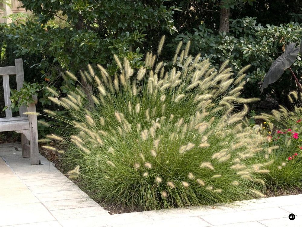 Pennisetum alopecuroides 'Hameln' mit buschig bogigem Wuchs und hellen Ähren