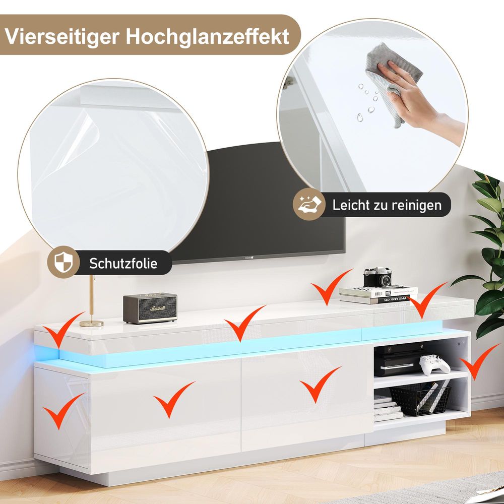 Modernes TV-Board in Hochglanz mit LED-Beleuchtung
