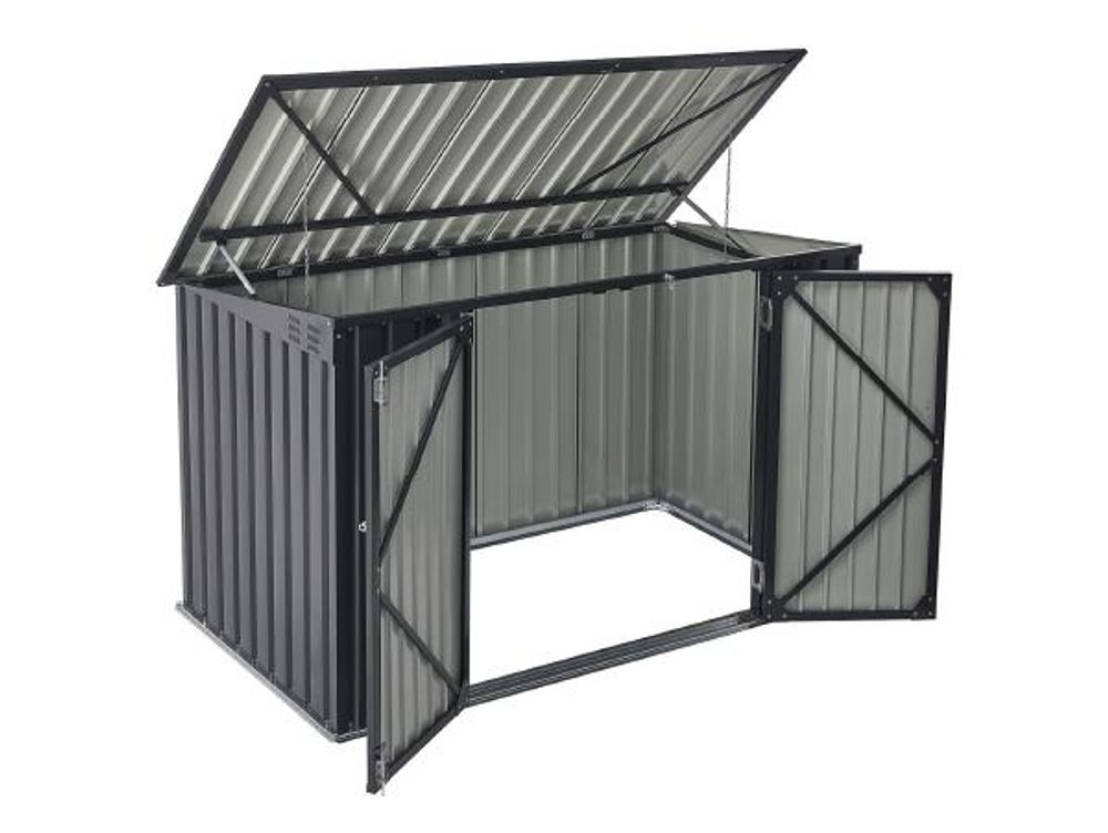 Juskys 3er Mülltonnenbox Namur 3 x 120 Liter Tonnen - 2 m² - 2 große Türen - Metall Mülltonnenverkleidung Müllbox Müllhaus Aufbewahrungsbox
