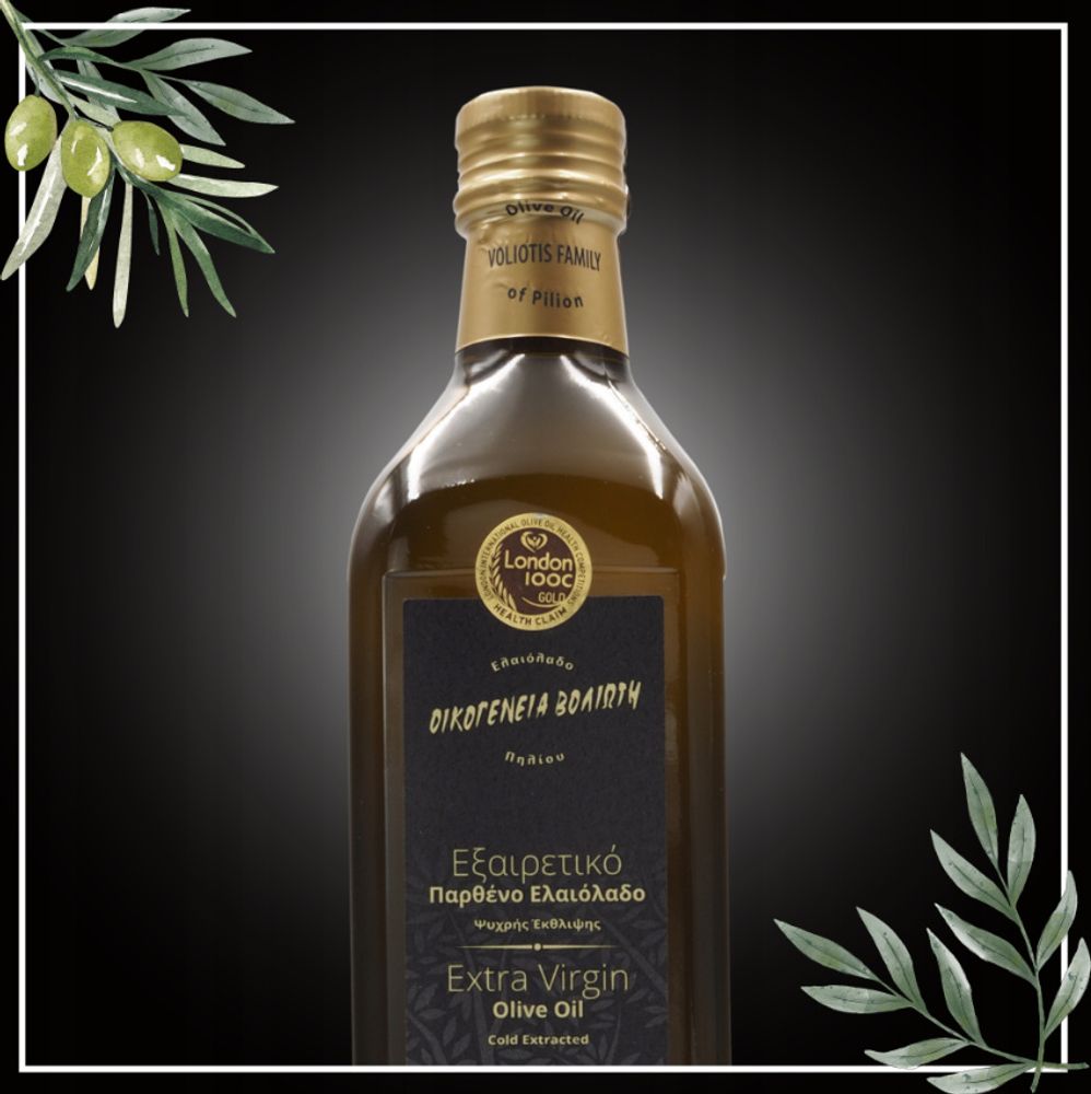 Olivenöl 750 ML - Unfiltriert - Fruchtiger Geschmack - Kaltgepresst - EV BLACK - Natives Olivenöl Extra - Pelion Amfissa Oliven - Glasflasche
