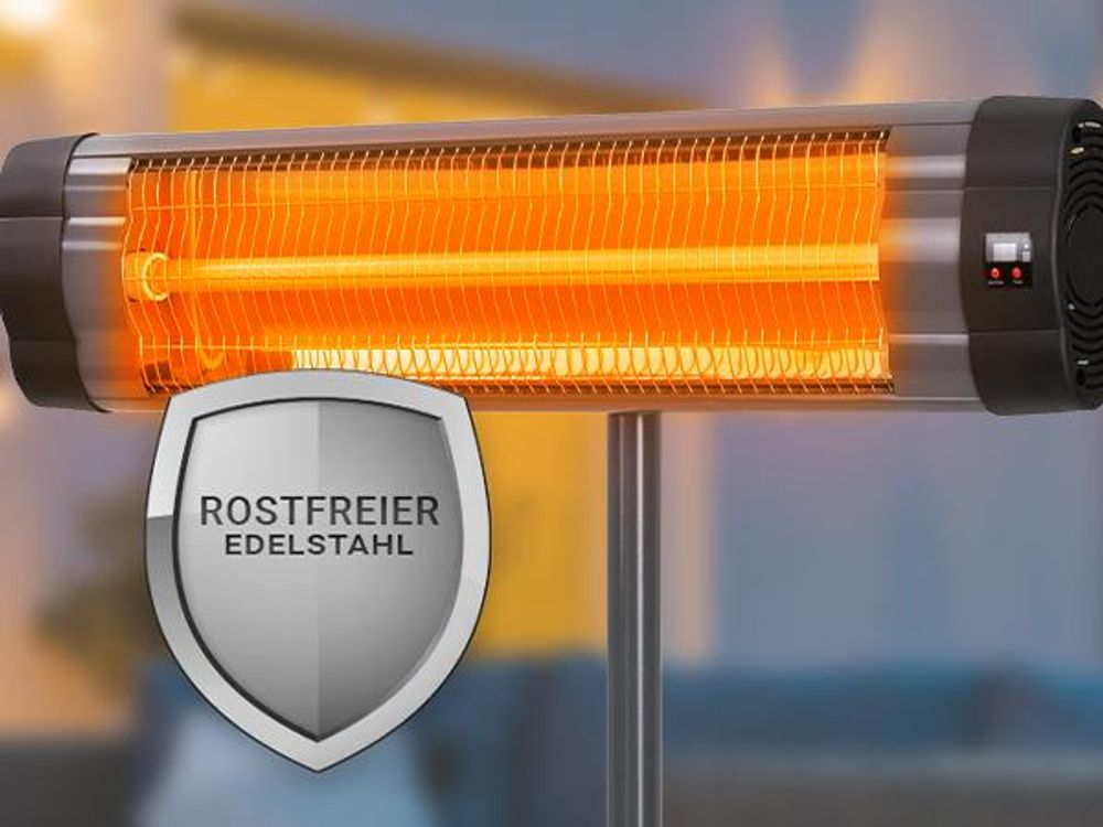 Heidenfeld Infrarot-Heizstrahler IH100 | Standheizung - Terrassen Heizung - Heizung Elektrisch - 3 Stufen - Stativ Höhenverstellbar - Fernbedienung