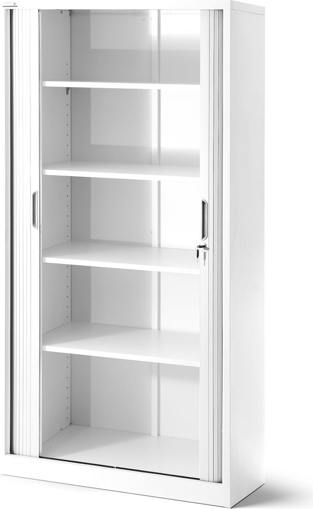 Rollladenschrank T001 Jalousieschrank Aktenschrank Büroschrank 4 Fachböden Rolltür abschließbar 185 cm x 90 cm x 45 cm Farbe: Weiß