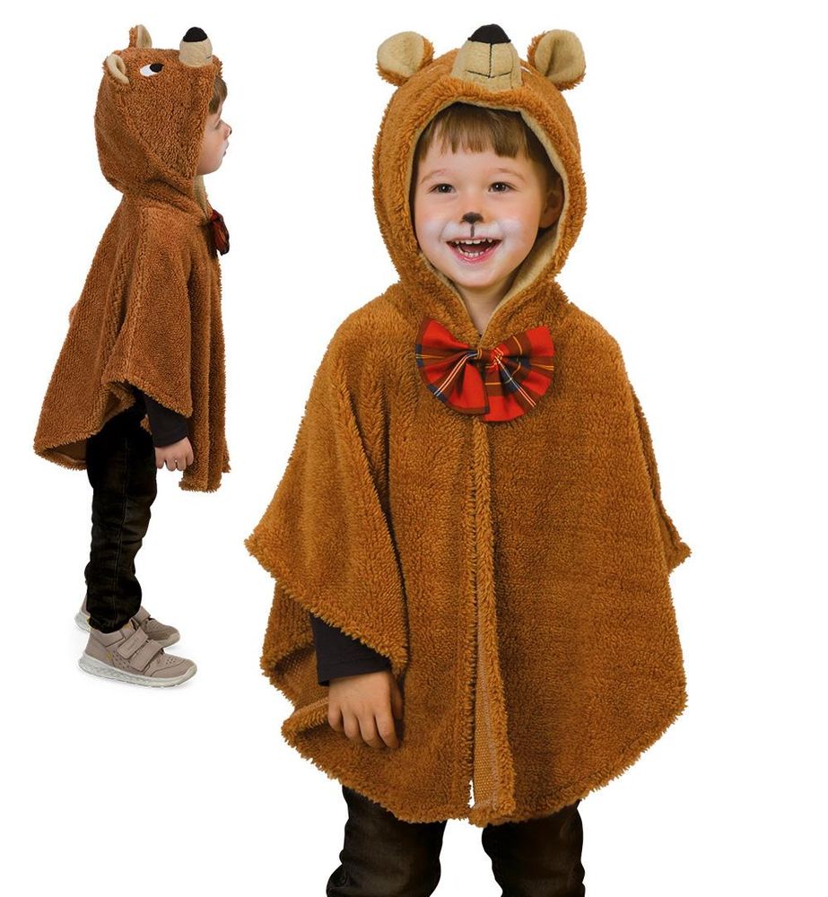 Kinder Bärenkostüm Poncho mit Kapuze – Tierkostüm für Fasching & Karneval – Größe 98 & 104/116