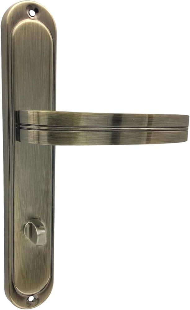 DOMINO Türgriff 78 Drückergarnitur WC - Badezimmer Set | Links & Rechts Türbeschlag für WC/Badezimmertüren | L-Form | Türbeschläge aus Aluminium | Bronze Türdrückergarnitur| DEKAN M3