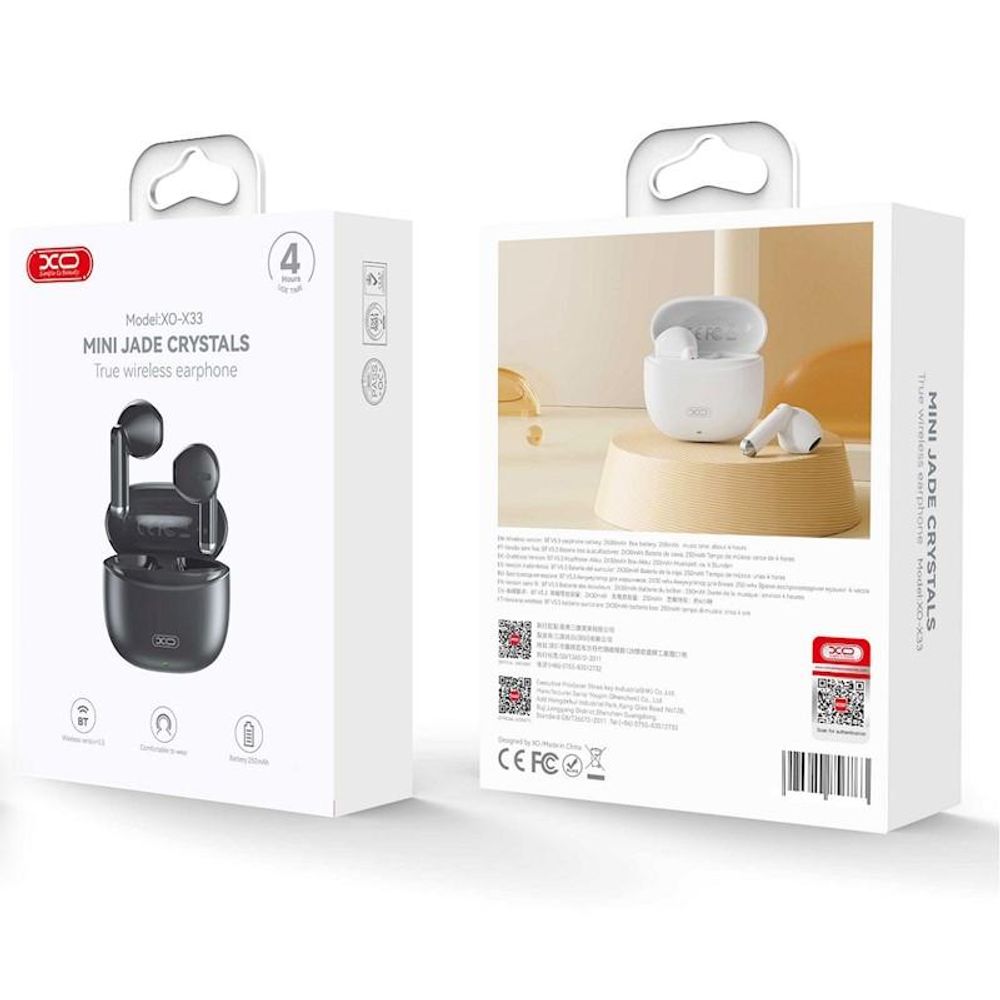 XO Bezprzewodowe słuchawki Bluetooth X33 TWS czarne douszne z Mikrofonem
