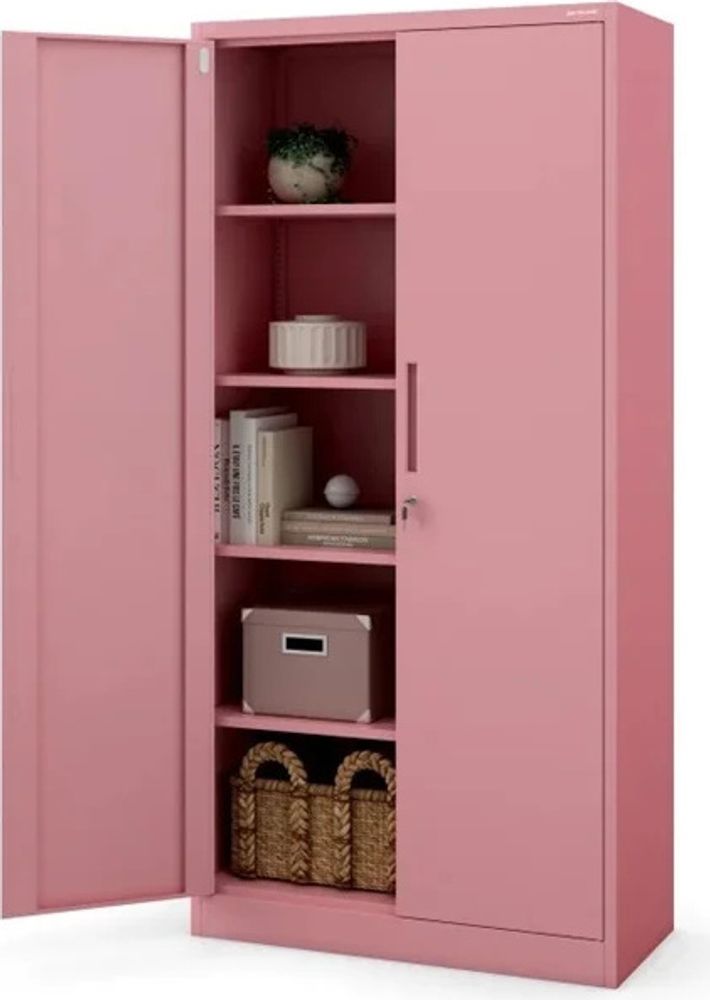 Büroschrank C001 Aktenschrank Lagerschrank Mehrzweckschrank Metallschrank 4 Fachböden Pulverbeschichtung Stahlblech 185 cm x 90 cm x 40 cm, Farbe: Rosa