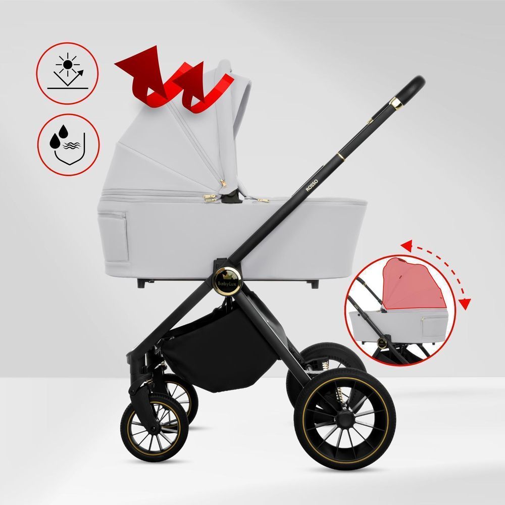 BabyLux® Passeggino Multifunzionale 3in1 ROSSO, Beige, Navicella, Passeggino, Seggiolino auto, Accessori, Leggero e Compatto, 0-22 kg, UV50+