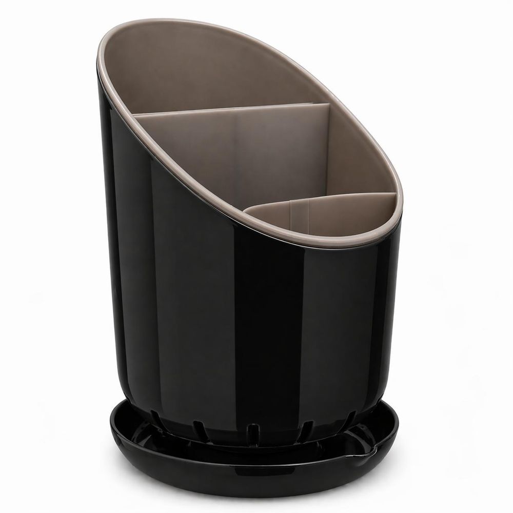 WELLHAUS Besteckabtropfer 19x12 cm oval schwarz-grau Besteckhalter Küchenorganizer