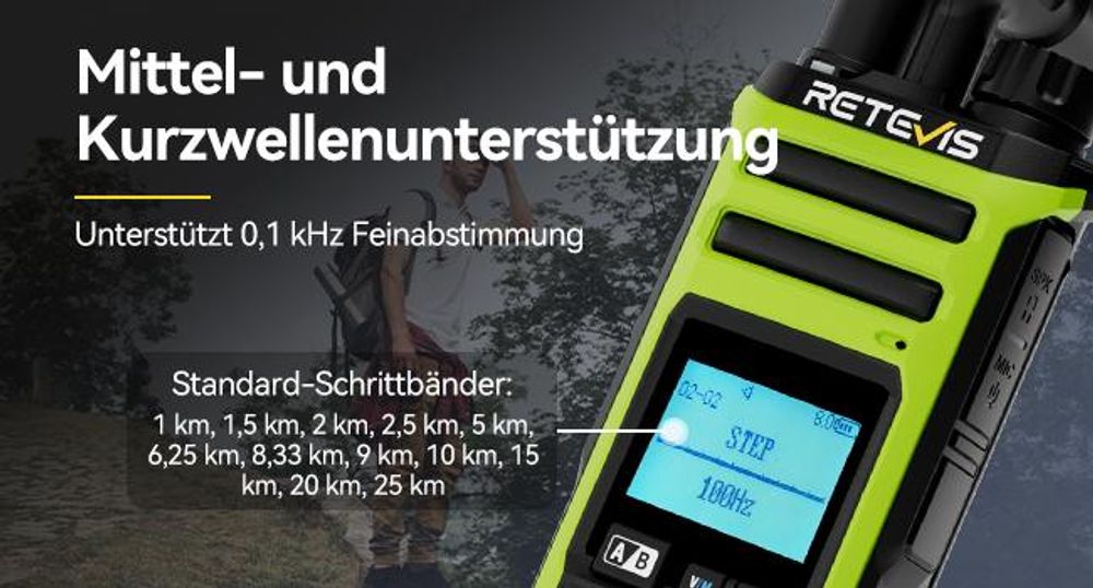 Retevis A3 Funkgerät, Walkie Talkie, Quadband-Amateurfunk, AM/SSB/FM/AIR-Modi, Dual Channel, 2500 mAh, mit Einstellbarer Leistung, für Jagd, Camping