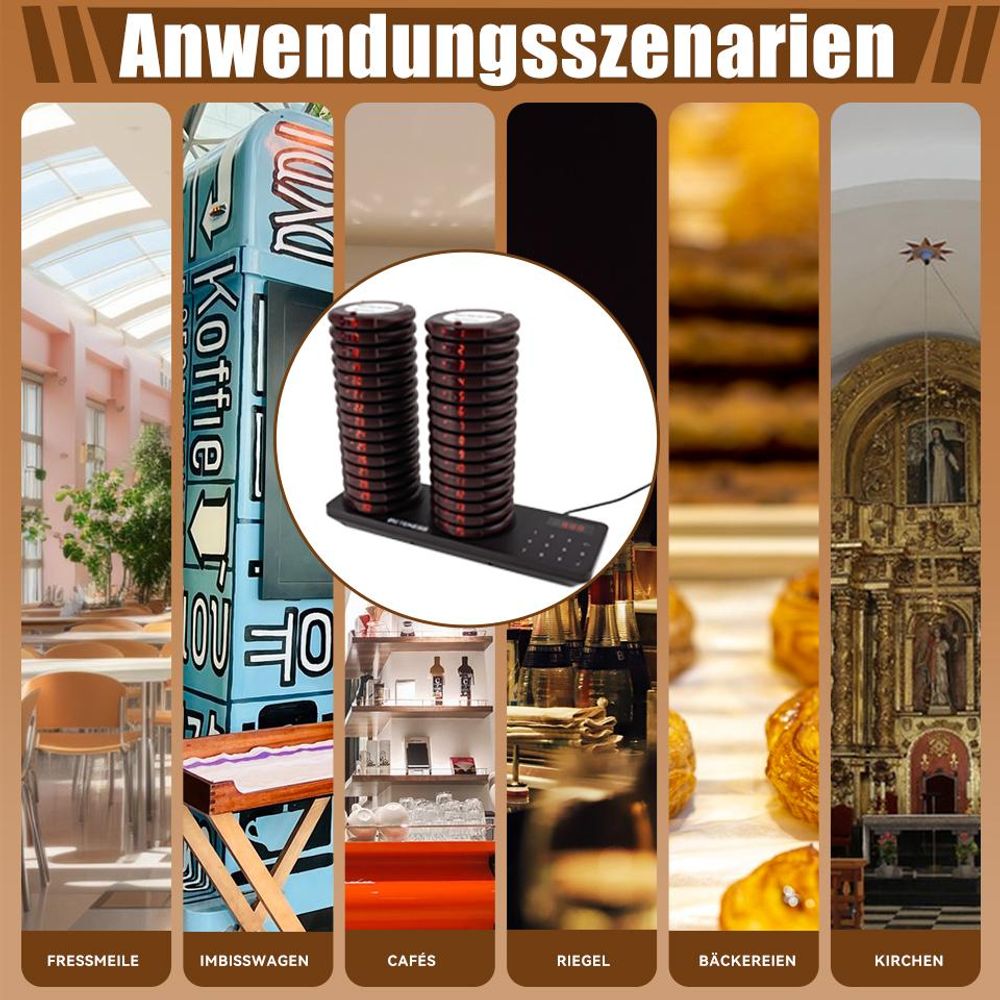 Retekess TD163 Pager System, Pager Rufsystem, 400M Entfernung im Freien Gelände, 31 Rufmodi, 20H Standby Zeit, Gästerufsystem für Gastronomie, 30 Page