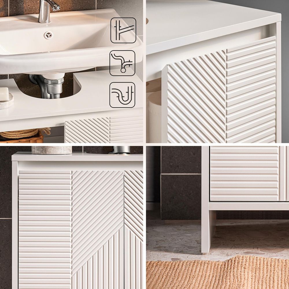 SoBuy Waschbeckenunterschrank 60cm Badezimmerschrank Badmöbel mit verstellbaren Regalen feuchtigkeitsbeständig Waschbecken für kleine Bäder BZR157-W