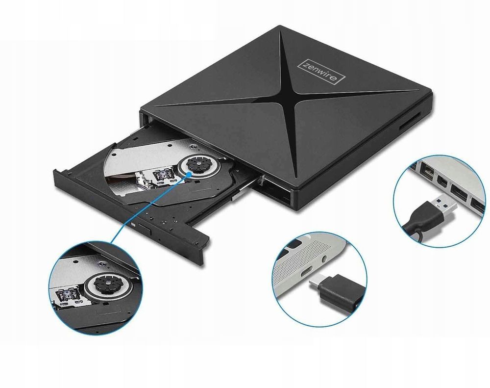 Tragbares Laufwerk - Externes DVD CD RW - USB-C Hub - USB 3.0 - 4-in-1 - SD Leser
