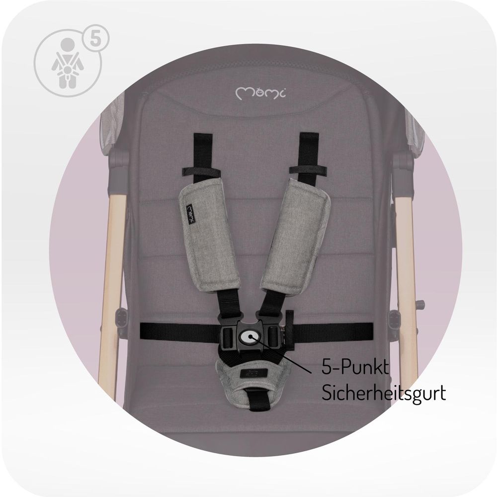 MoMi ESTELLE DAKAR – Ultraleichter Baby Kompaktbuggy mit XL-Rädern, Einhand-Faltung & Trolley-Funktion, inkl. Zubehör, ideal für Reisen – Grau
