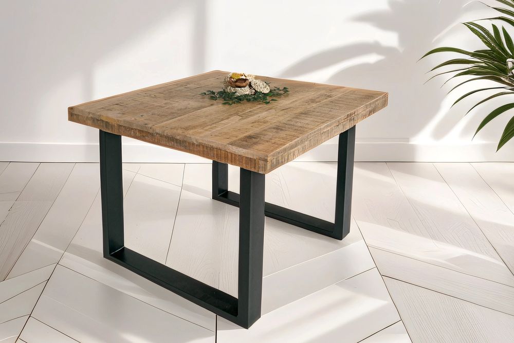 Esstisch 80x80cm Mangoholz gerade Kante U-Gestell schwarz RIO