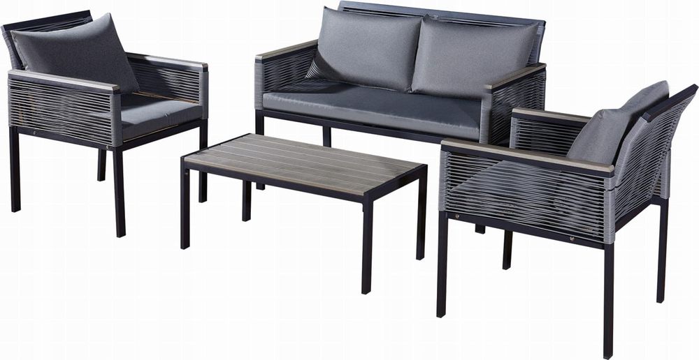 CORTO | Gartenmöbel Set - 4-teilig - Langlebig, Elegant, Komfortabel - Tisch, Sofa und 2 Stühle - Schwarz Grau