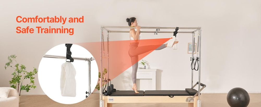 VEVOR Pilates Reformer, Holz-Pilates-Maschine für das Heimstudio, Krafttraining Workout-Ausrüstung mit doppeltem Widerstand, Reformer-Box, Sprungbrett, für fortgeschrittene Benutzer und Anfänger, bis zu 400 LBS, Ahornholzrahmen