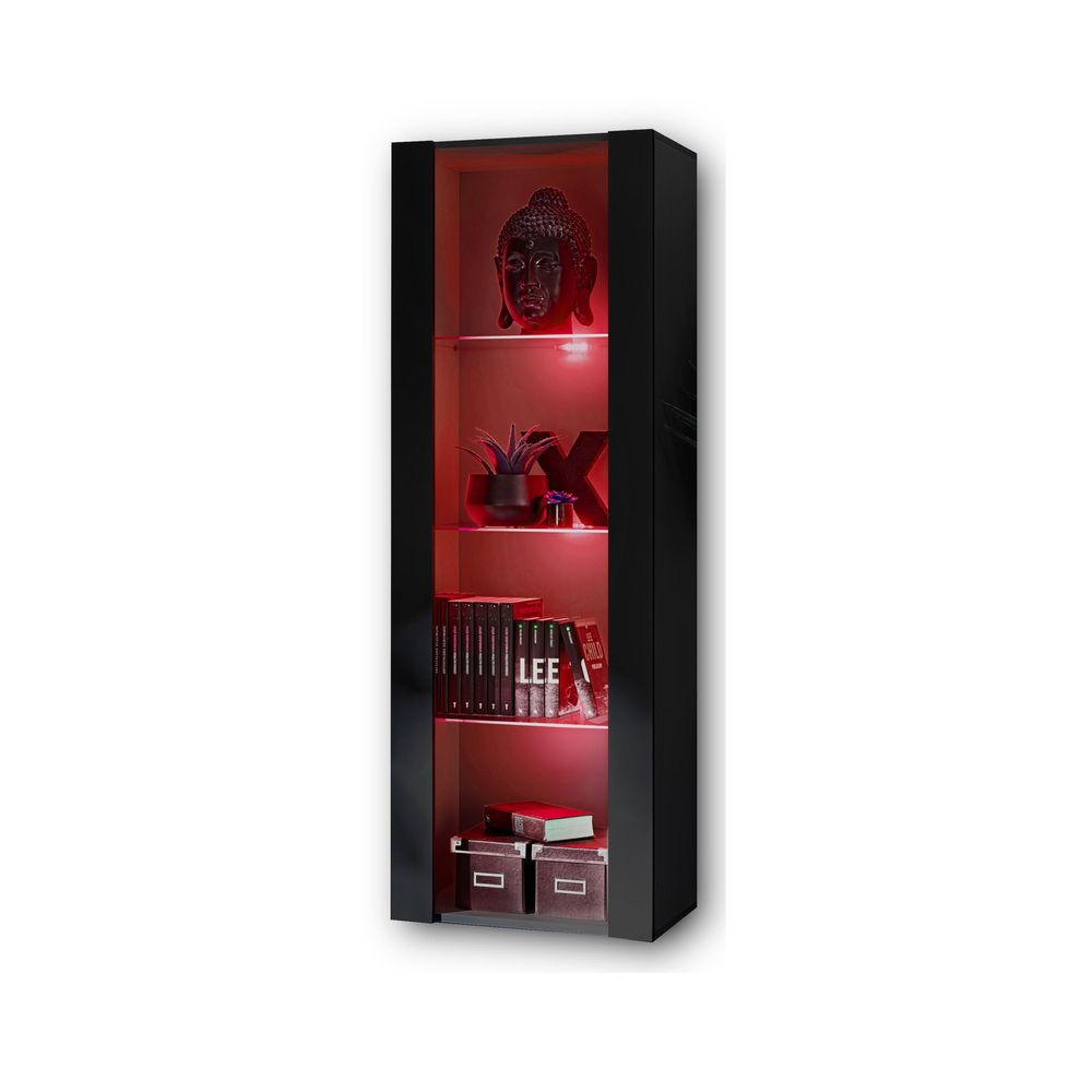Komodee | Wohnwand Wohnzimmerset Tivoli Grande, Korpus Schwarz Matt Frontfarbe Schwarz Matt, LED RGB
