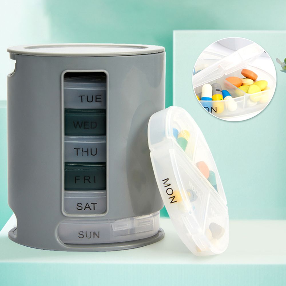 Tablettenbox 7 Tage Pillendose Medikamentendispenser Wochendispenser Tablettendispenser 4 Fächer Pillenbox Medikamenten Dosierer Medikamentenbox Grau Retoo