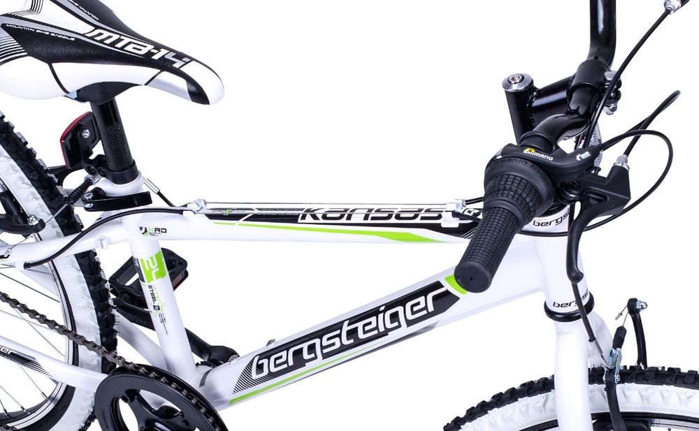 Bergsteiger Kansas 24 Zoll Kinderfahrrad, geeignet für 8, 9, 10, 11 Jahre, Shimano 6 Gang-Schaltung, Mountainbike mit Weißwandbereifung, Jungen-Fahrrad, Mädchen-Fahrrad