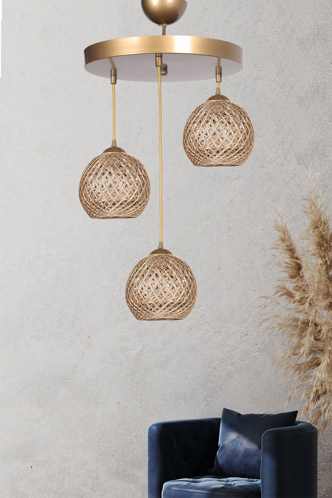 Opviq, HM199, Kronleuchter, Gold, Metall, 32 x 32 x 80 cm