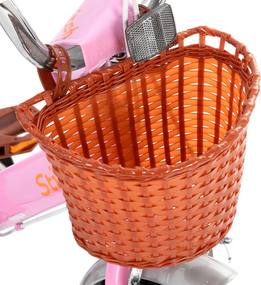 HILAND Stitch 16 Zoll Kinderfahrrad für Mädchen 5 6 7 8 9 Jahre alt mit Vorderkorb, Stützrädern, Schutzblech, Klingel, Beige