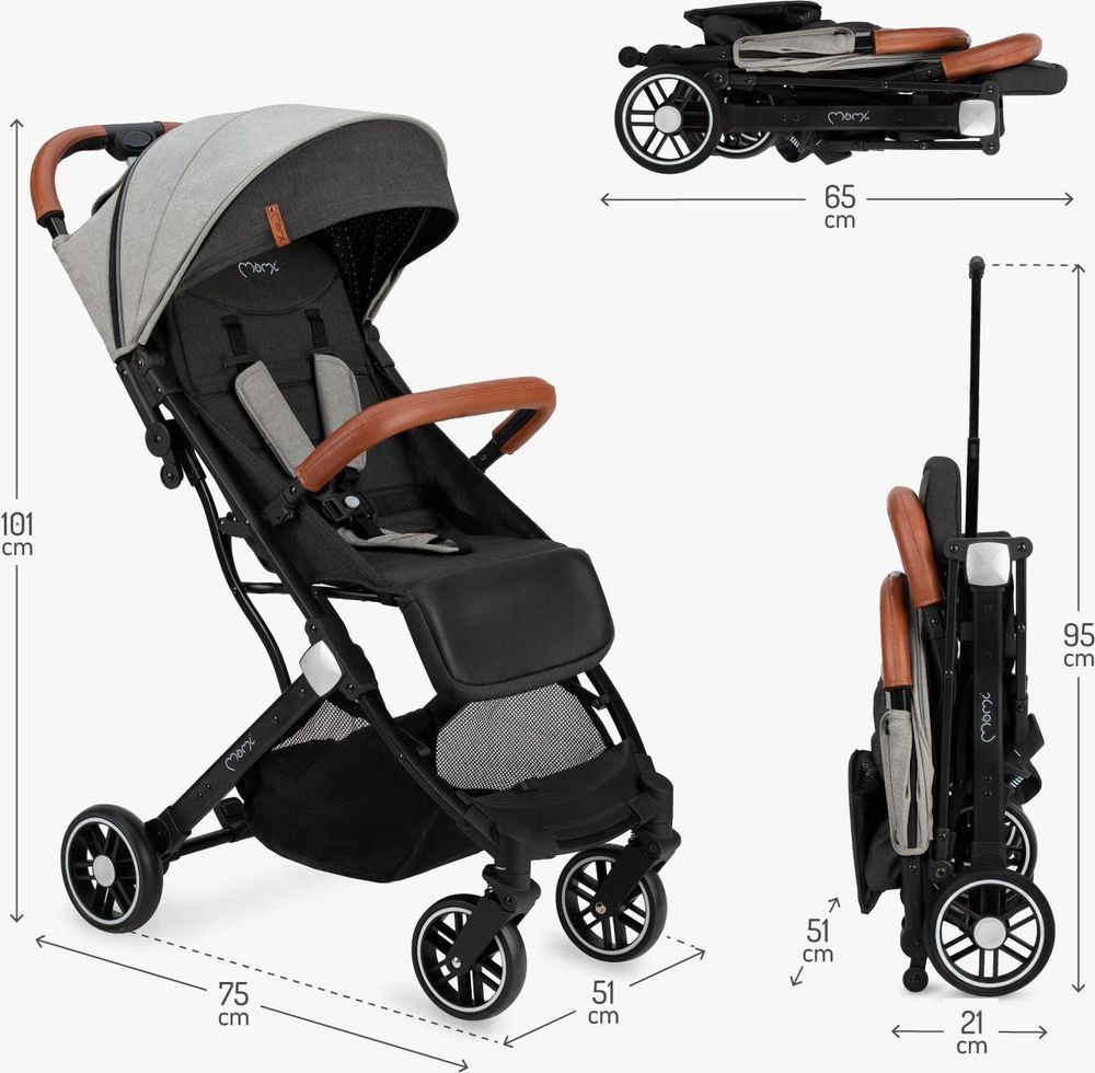 MoMi ESTELLE Buggy Kinderwagen - Leicht, Stoßdämpfung 4 Räder, Koffer - Grau