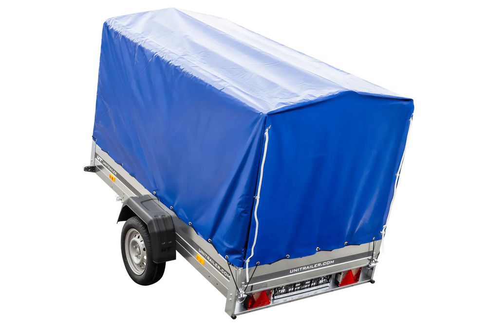 Przyczepka samochodowa 230x125 UNITRAILER GARDEN 230 KIPP ze stelażem H-1100 i pokrowcem niebieskim