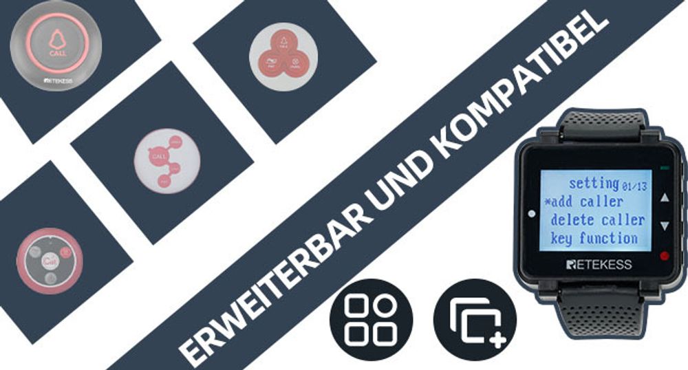 Retekess T128 Wireless Caregiver Pager Kellner Uhrenempfänger für TD007 und T117 Button im Restaurant Hospital Nursing Home