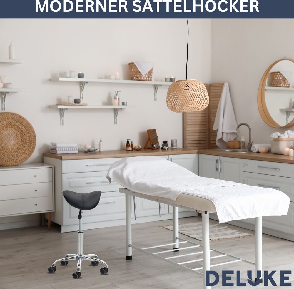 DELUKE® 2er Sattelhocker mit Rollen VOULI | Höhenverstellbar, Drehbar | Kunstleder pflegeleicht | Rollhocker Arbeitshocker Praxishocker Arzthocker Bürohocker Drehhocker | Schwarz