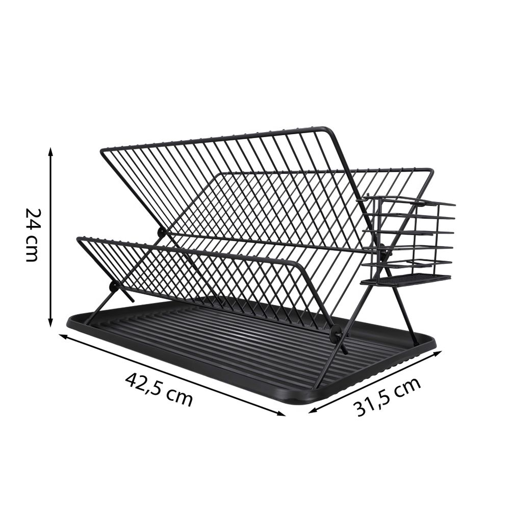 Abtropfgestell Geschirrstaender Abtropfständer mit Auffangschale Abtropfgitter Geschirrkorb Faltbarer 2 Ebenen Utensilienhalter 42,5x31,5x24 cm Retoo