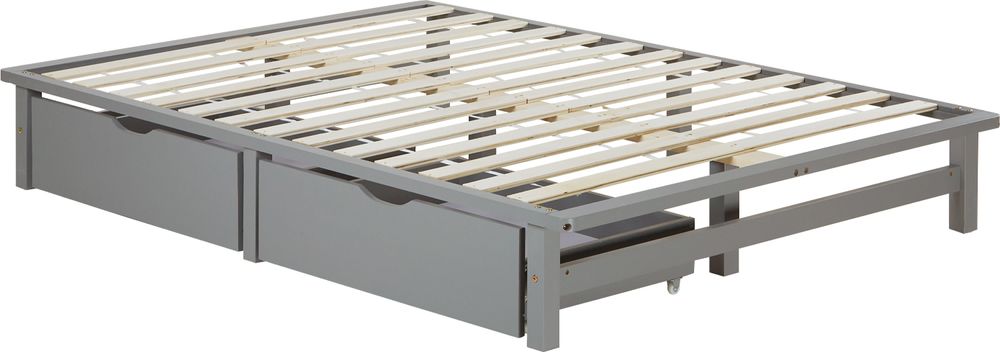 Homestyle4u Holzbett 140x200 mit Lattenrostmit Bettkasten 2er Set Strauraum Schublade Bettgestell Grau Kiefer Massivholz Palettenbett Doppelbett