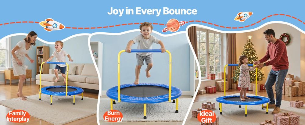 VEVOR 91,4 cm Trampolin für Kinder, 91,4 cm Trampoline für drinnen/draußen für Kleinkinder, faltbares Mini-Baby-Trampolin mit Schaumstoffgriff, Freizeit-Trampolin Geburtstagsgeschenk für Kinder ab 3 Jahren