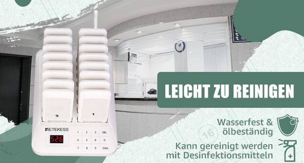 Retekess TD157 Restaurant Pager System, 16 Pager 998 Kanäle für Krankenhaus Restaurant Bar, Kundenrufsystem mit 2 Anrufmodus + Ferngespräch（Weiß）