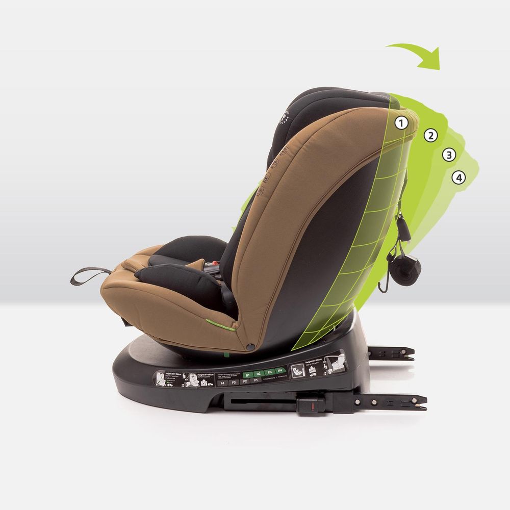 4BABY Kindersitz drehbar 360 ISOFIX Matt-Fix I-SIZE verstellbare Kopfstütze Sitz 0-36kg, 40-150 cm Mokka