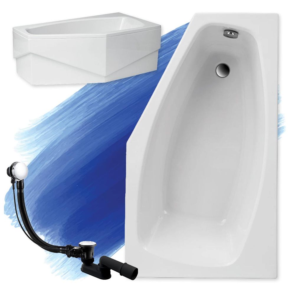 Weiß Eckbadewanne mit modernem, dargestellt mit einem schwarzen Ablauf