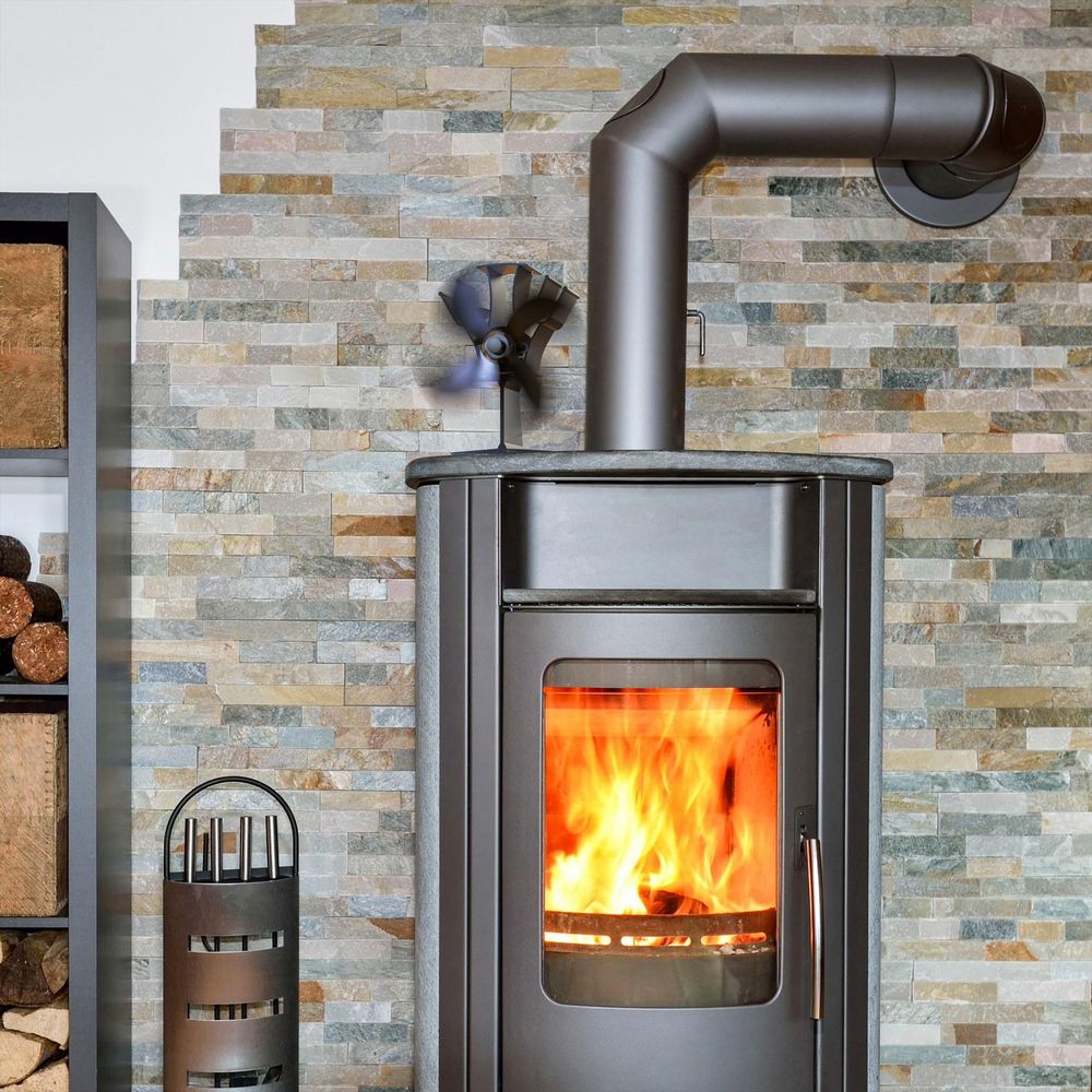 Brandson Kaminventilator NTV Sieger 2026, ohne Strom, Ofenventilator inkl. Thermometer für Kamin, Kaminöfen, Holzöfen, Öfen, 4 Flügel, leise
