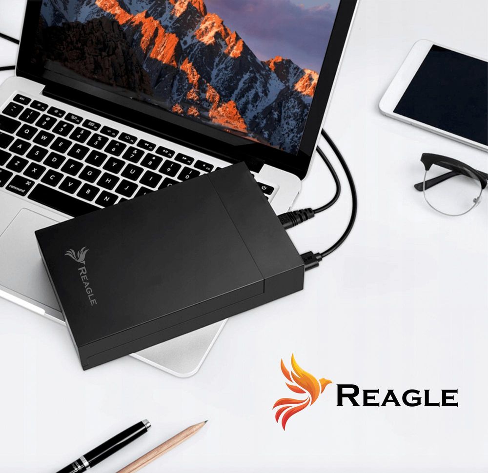 Festplattengehäuse 3.5 Zoll und 2.5 Zoll SATA HDD SSD Externe Festplatte USB 3.2 Gen 1 5Gbps Adapter Gehäuse mit Netzteil für PC Laptop Reagle Schwarz