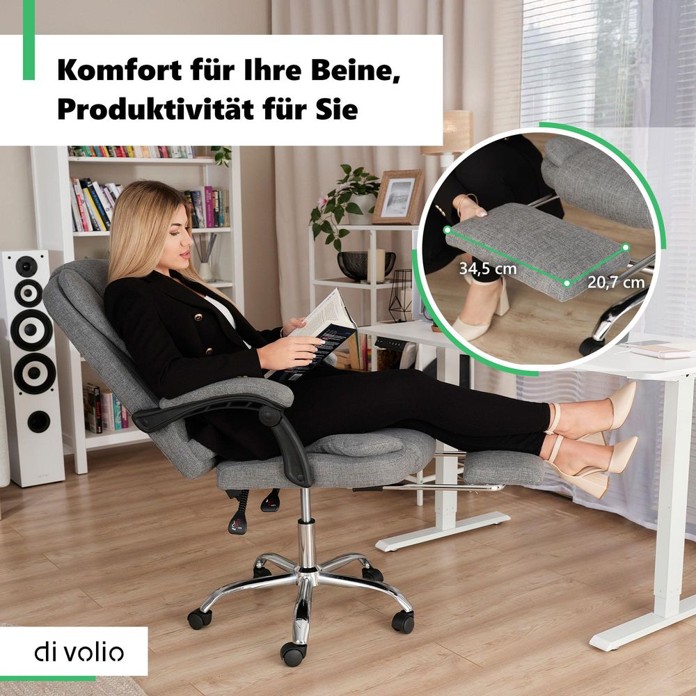 di volio Bürostuhl Baldo schwarz, ergonomischer Schreibtischstuhl mit Sitzhöhenverstellung und Fußstütze, max. Körpergewicht 150 kg, robuste Konstruktion