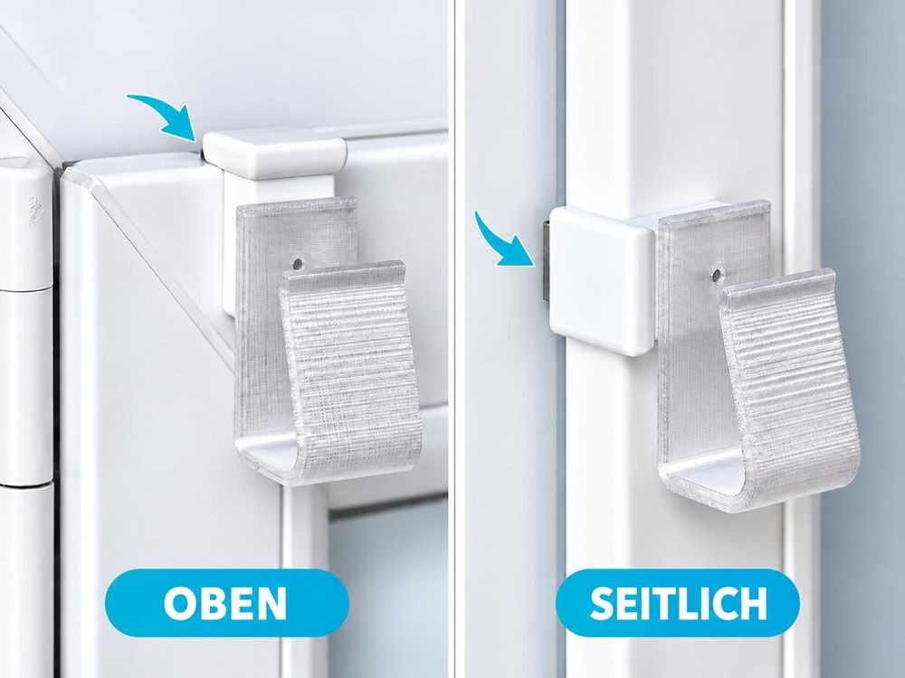 Fensterhaken weiß mit Batteriehalter, Batteriefachhalter für Fensterdekoration/Weihnachtsbeleuchtung, Klemmbereich (Rahmenstärke/Fenstdicke) 10-27 mm