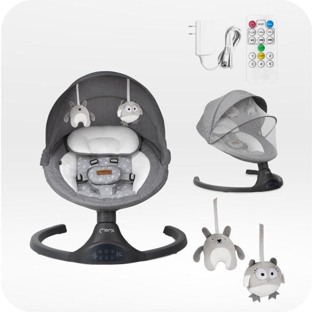MoMi KENANI Babywippe - 5 Vibration, Musik Timing, Bluetoothfunktion - Dunkelgrau