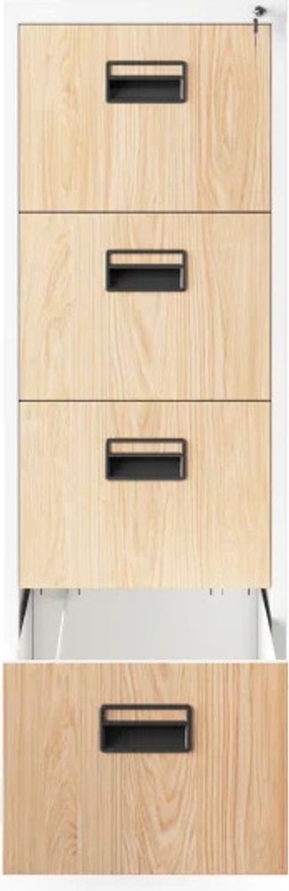 Hängeregistraturschrank V004A Hängemappenschrank Hängeregisterschrank Aktenschrank mit 4 Schubladen Pulverbeschichtung Stahlblech 132 cm x 46 cm x 62 cm (H x B x T) Farbe: Weiß-Holzoptik