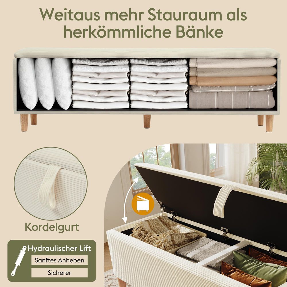 STILVORA 175 x 38 cm Bettbank Polsterbank mit Stauraum Sitzbank mit Hydraulischem Stauraum für Schlafzimmer, Wohnzimmer und Flur